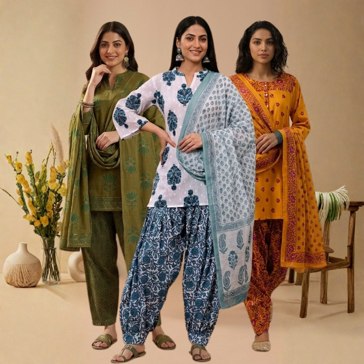 Pack Of 3 Farshi Salwar Kurta Set With Dupatta ( CKD_05)