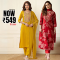 Pack of 2 Premium Cotton Kurtis with Pant & Dupatta – Casual Ethnic| C-20