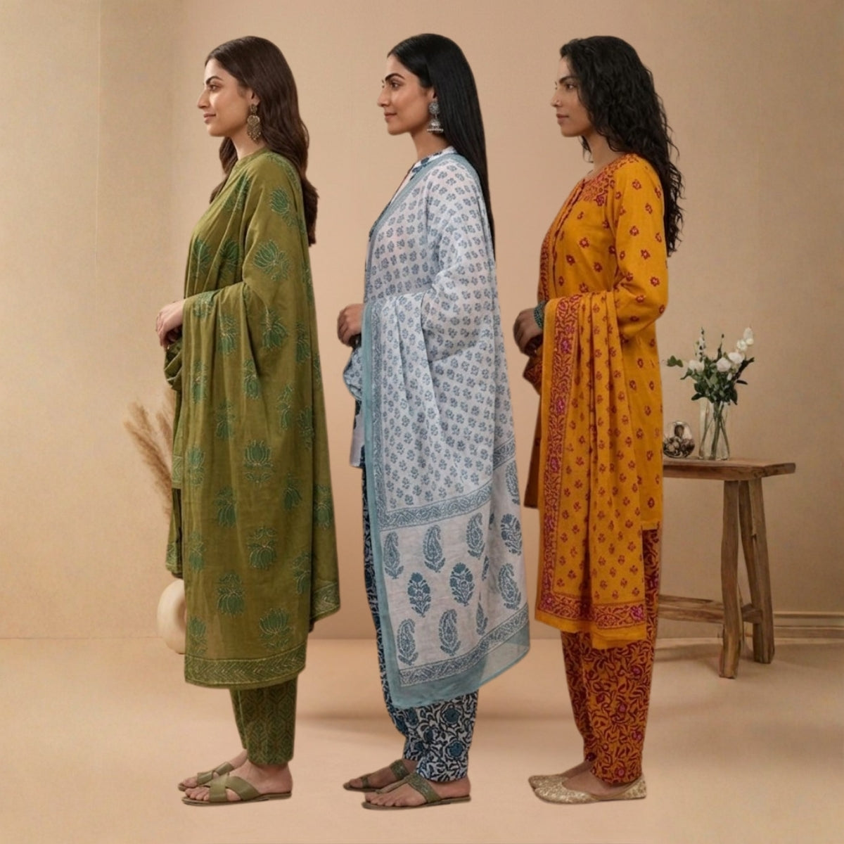 Pack Of 3 Farshi Salwar Kurta Set With Dupatta ( CKD_05)