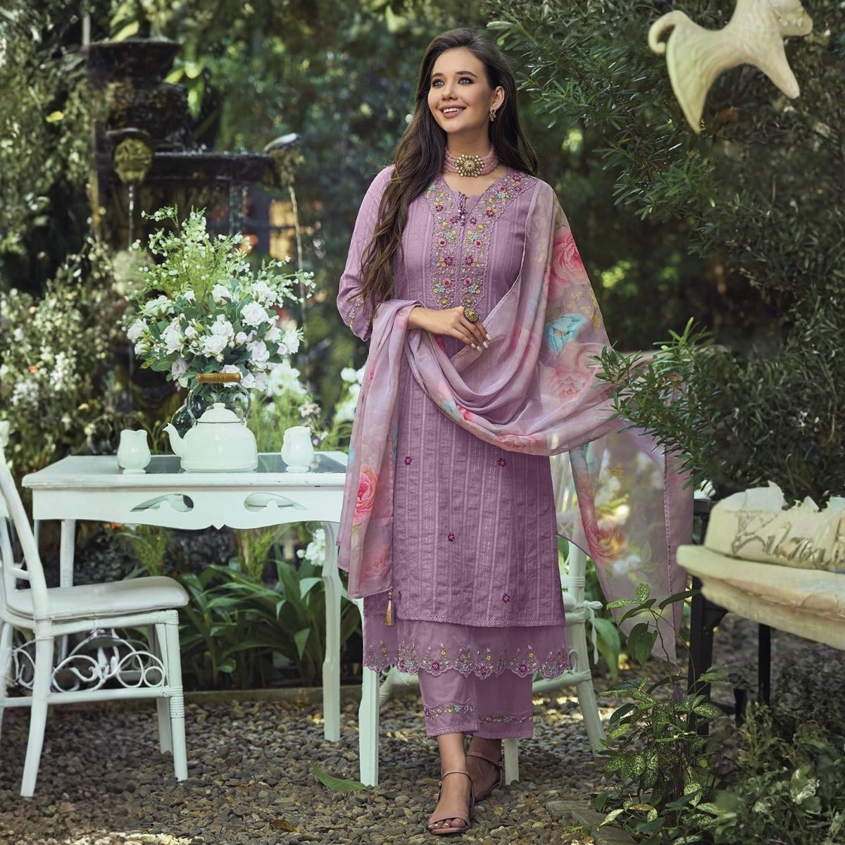 Pack of 2 Premium Cotton Kurtis with Plazzo Pant & Dupatta – Casual Ethnic| C-12