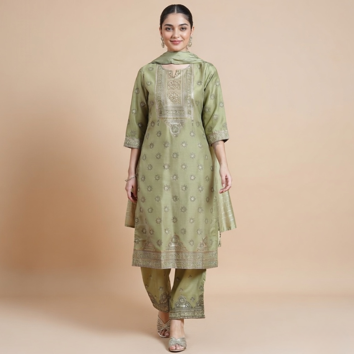 Women's Pack of 3 Pure Cotton Kurtis with Pant & Dupatta |C-015