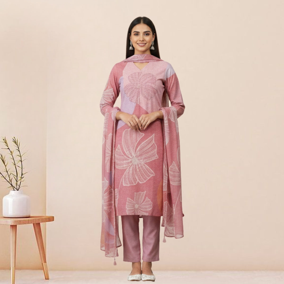 Women's Pack of 3 Pure Cotton Kurtis with Pant & Dupatta |C-04