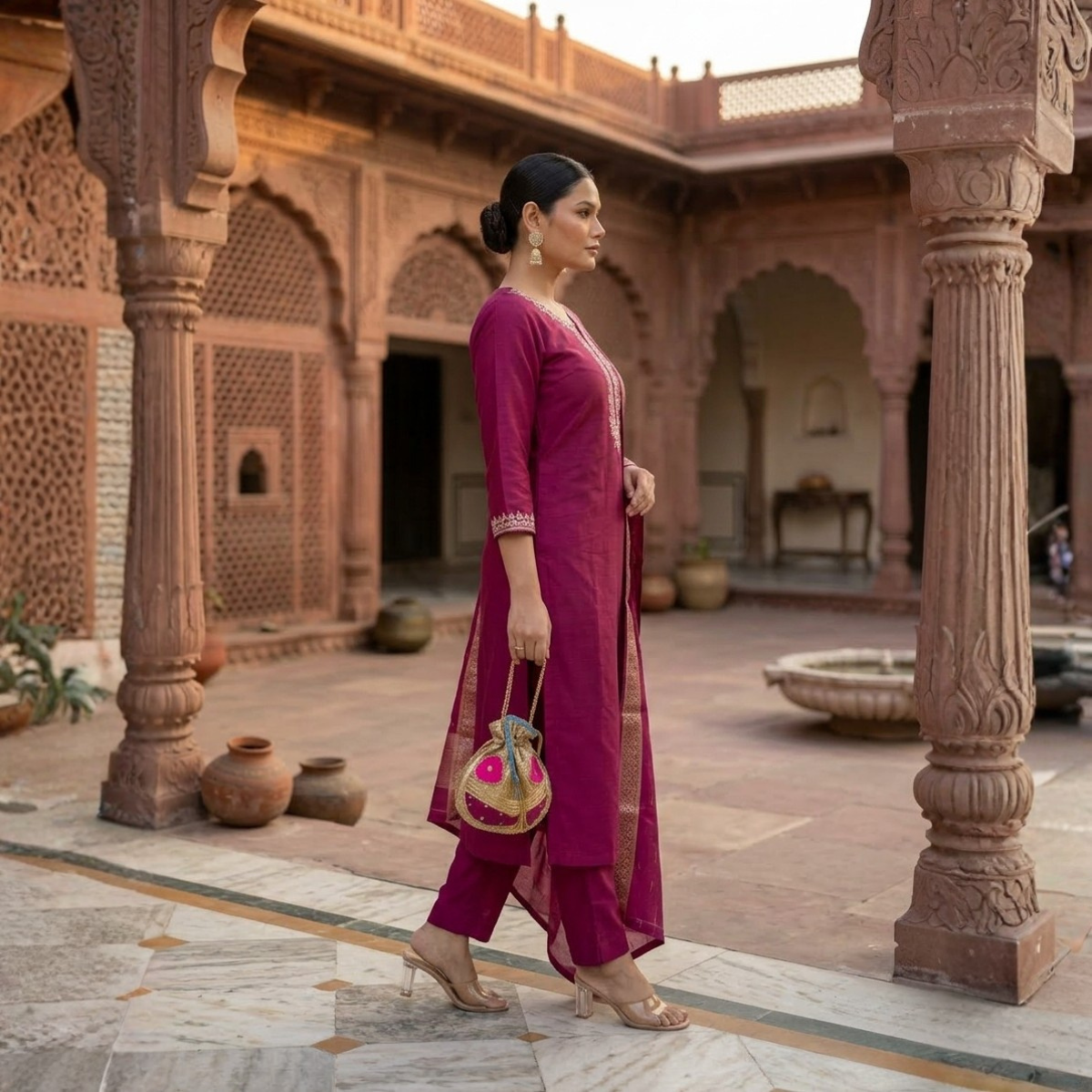 Women's Pack of 3 Pure Cotton Kurtas Pant Set & Dupatta |C-023