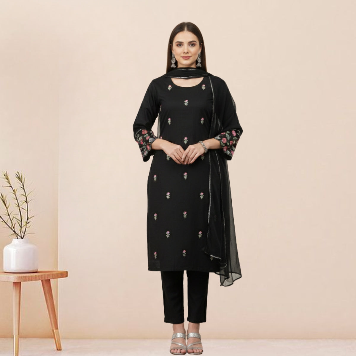 Women's Pack of 3 Pure Cotton Kurtis with Pant & Dupatta |C-04