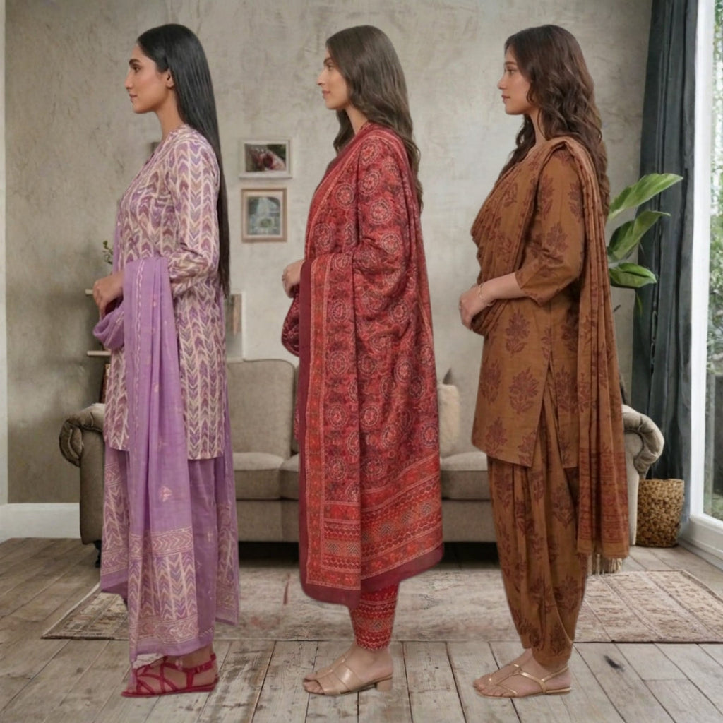 Pack Of 3 Farshi Salwar Kurta Set With Dupatta ( CKD_04)