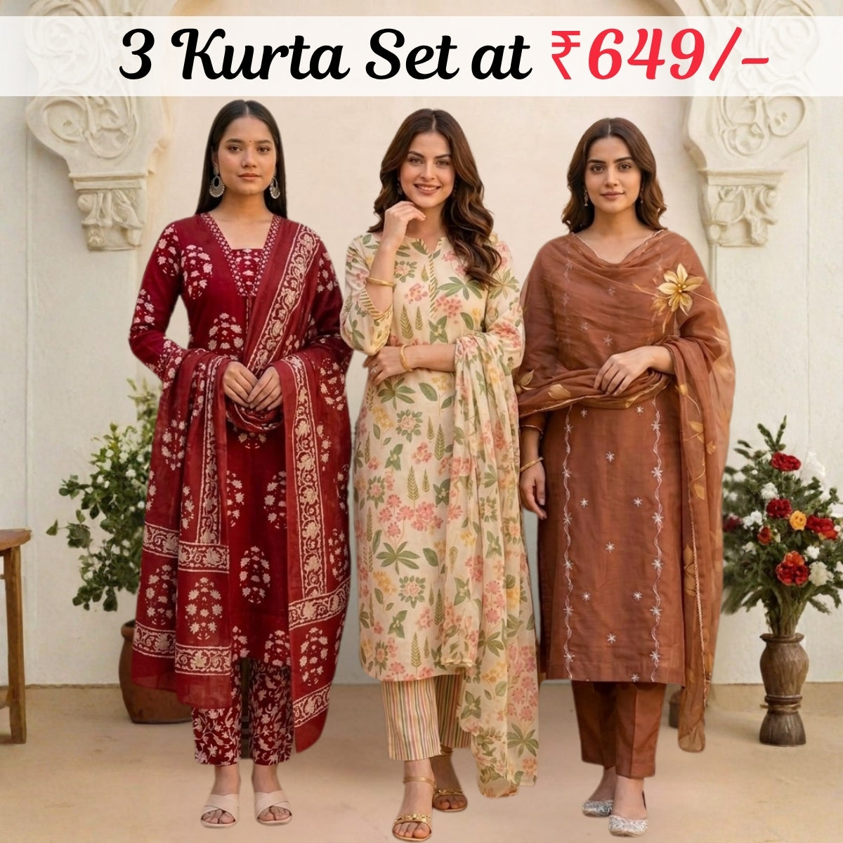 Pack Of 3 Women's Kurta Set (CS_03)