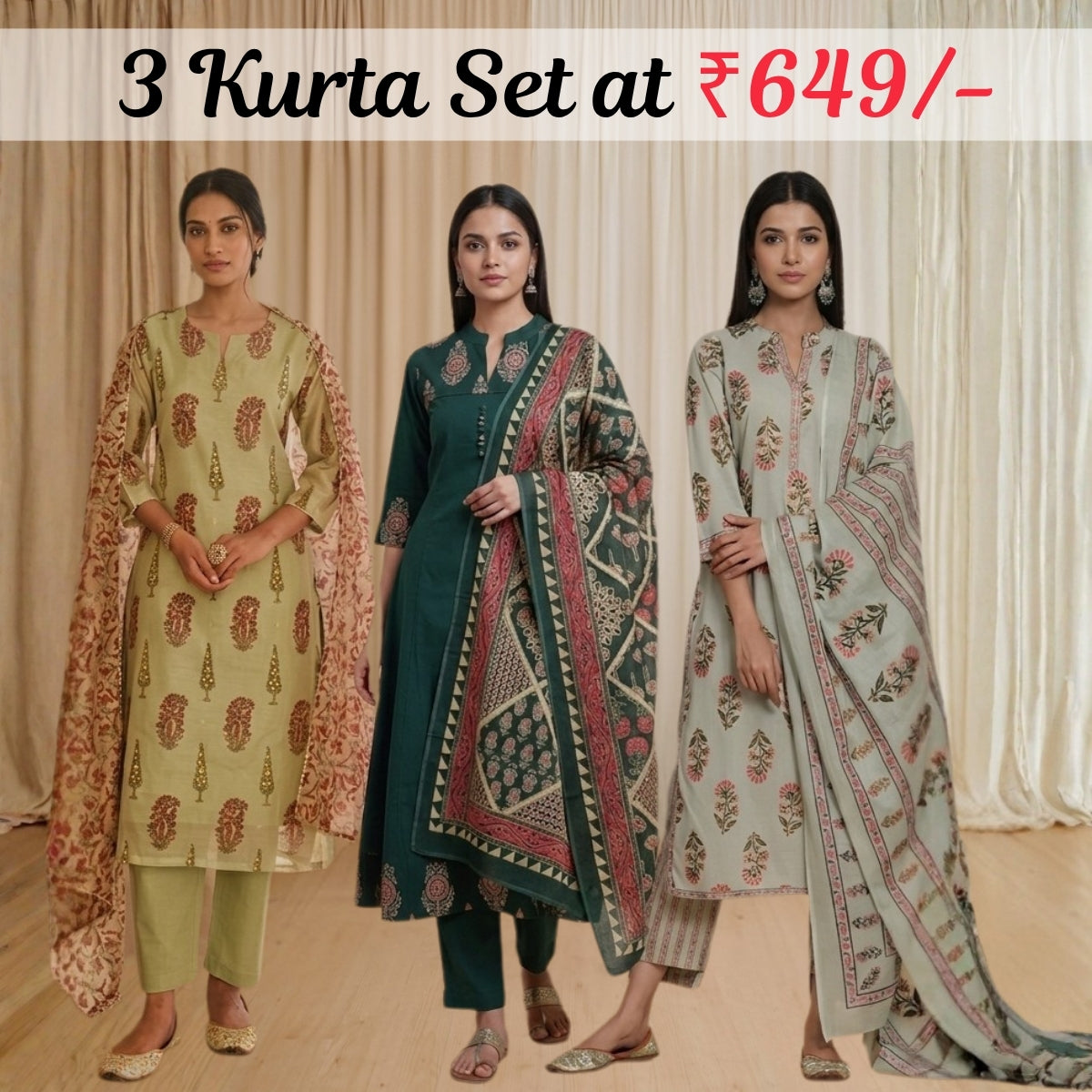 Pack Of 3 Kurta Summer Collection Set (CKS_03)