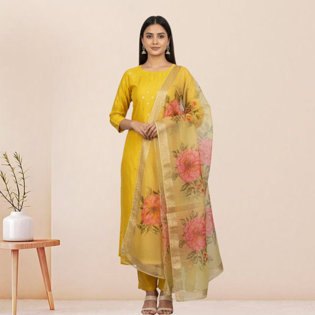 Women's Pack of 3 Pure Cotton Kurtis with Pant & Dupatta |C-05