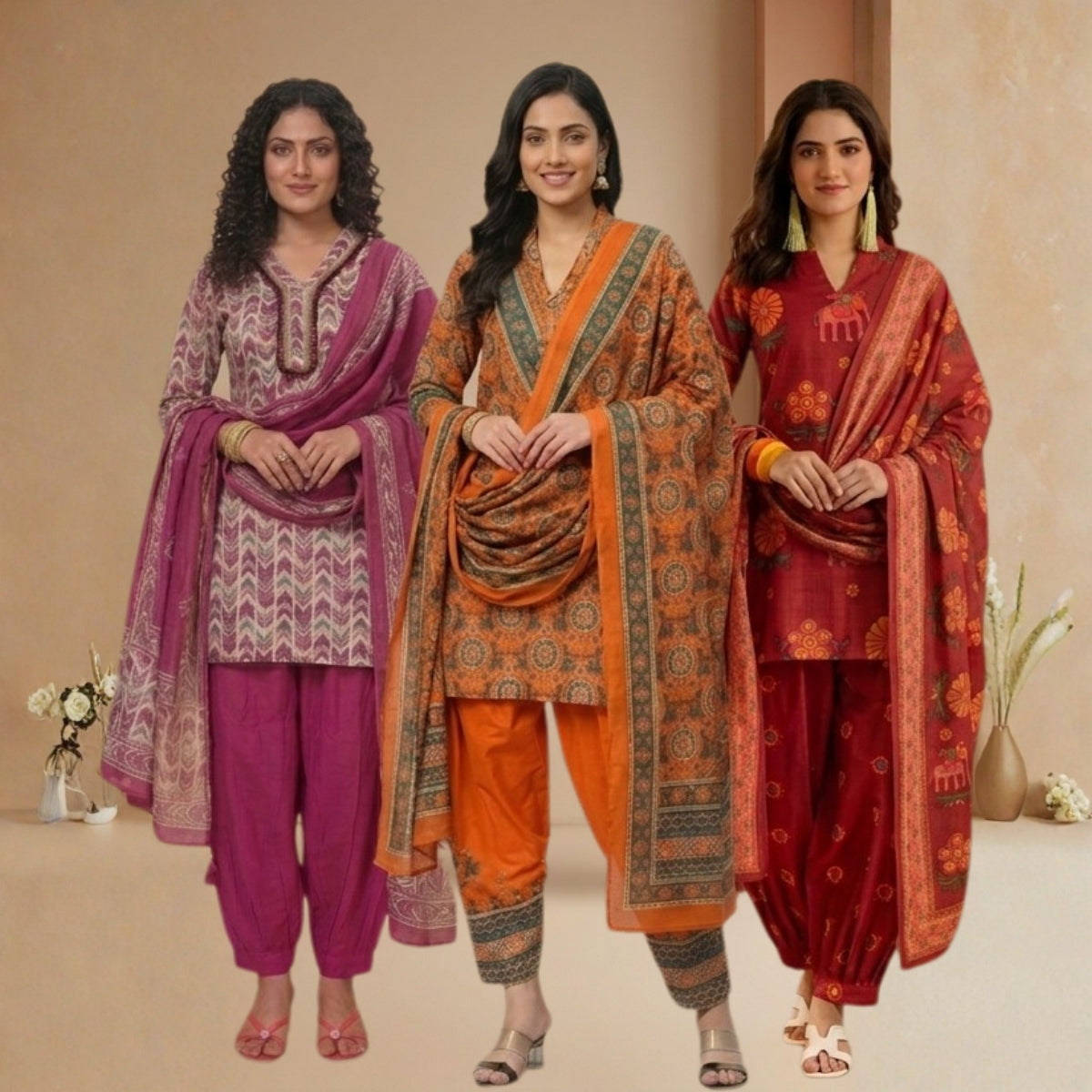 Pack Of 3 Farshi Salwar Kurta Set With Dupatta ( CKD_06)