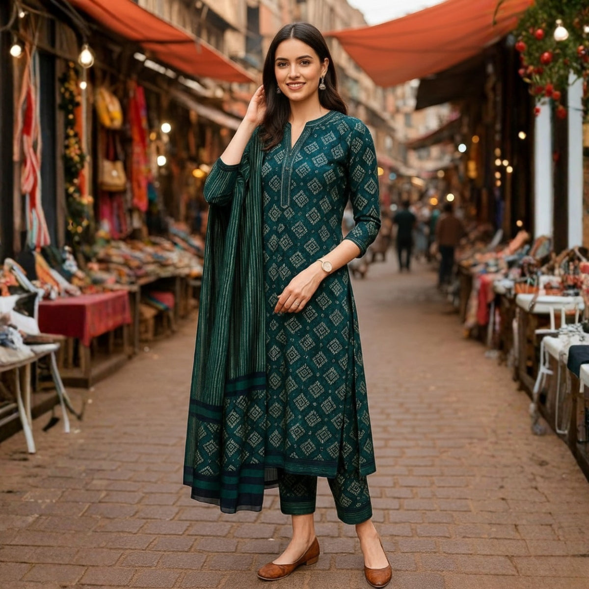 Pack of 2 Premium Cotton Kurtis with Pant & Dupatta – Casual Ethnic | C-08