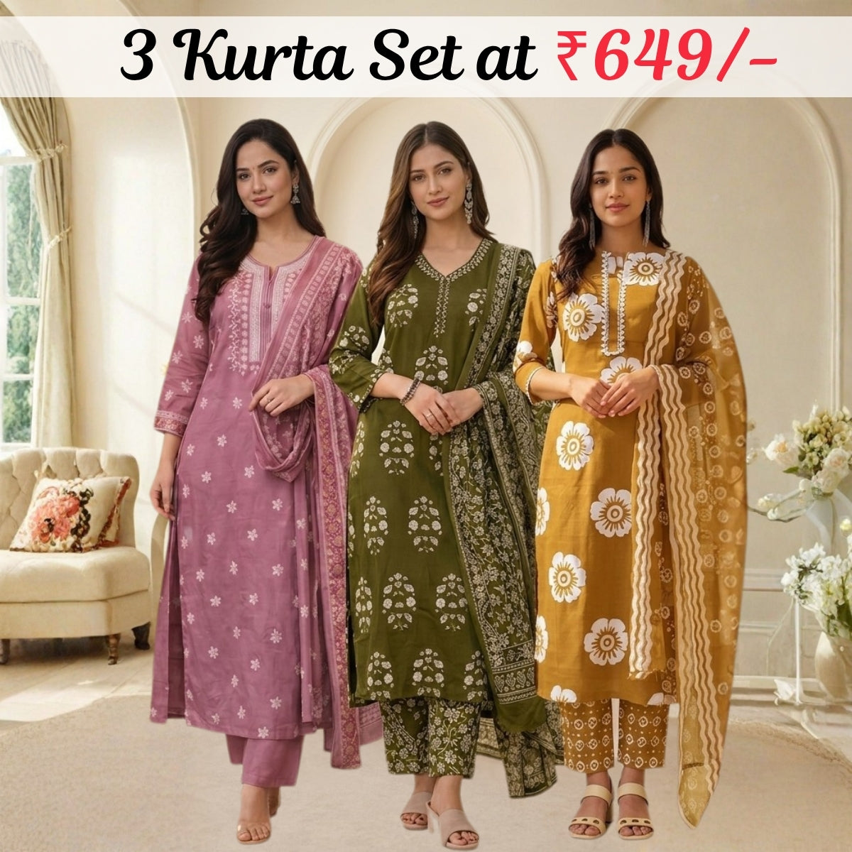 Pack Of 3 Women's Kurta Set (CS_01)