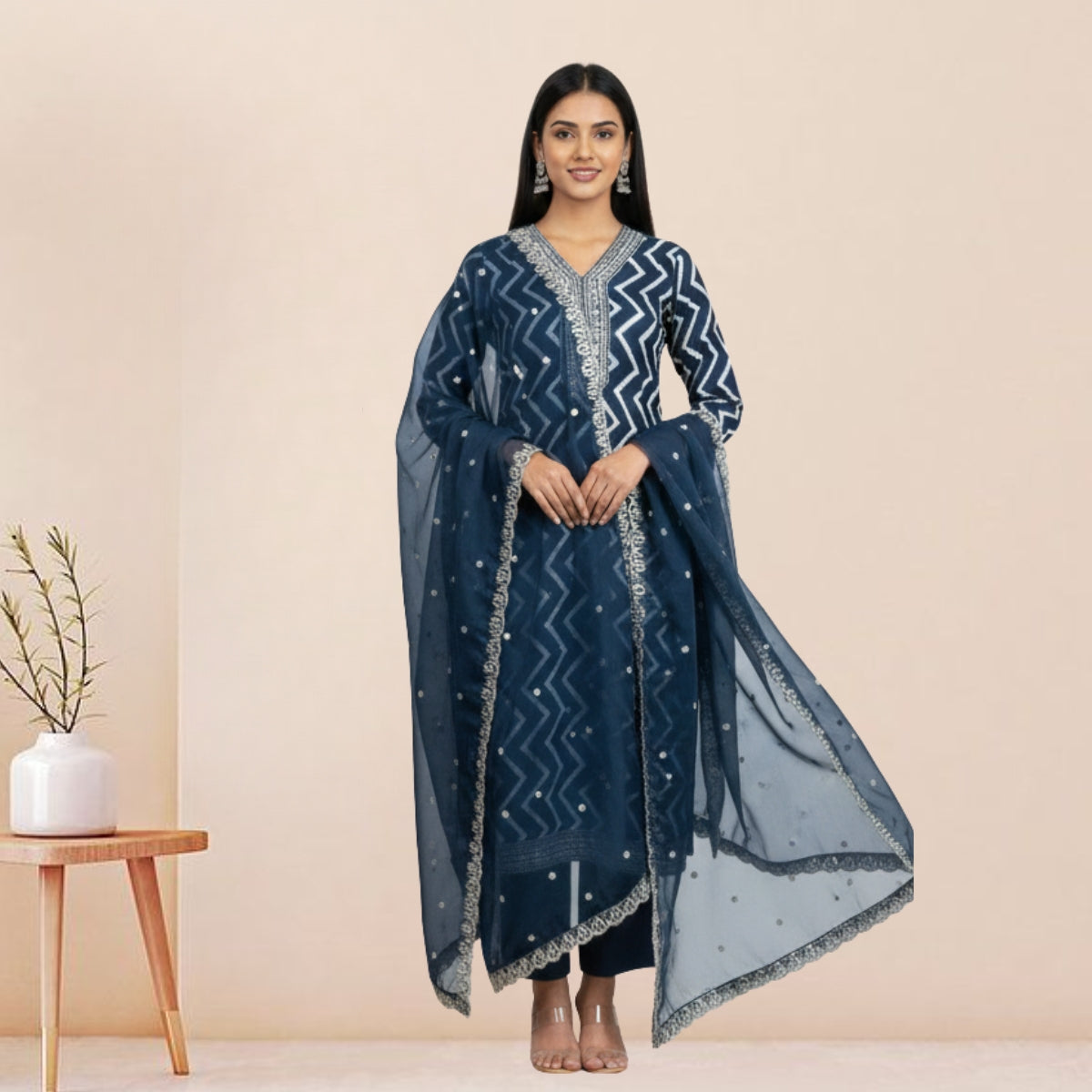 Women's Pack of 3 Pure Cotton Kurtis with Pant & Dupatta | C-06