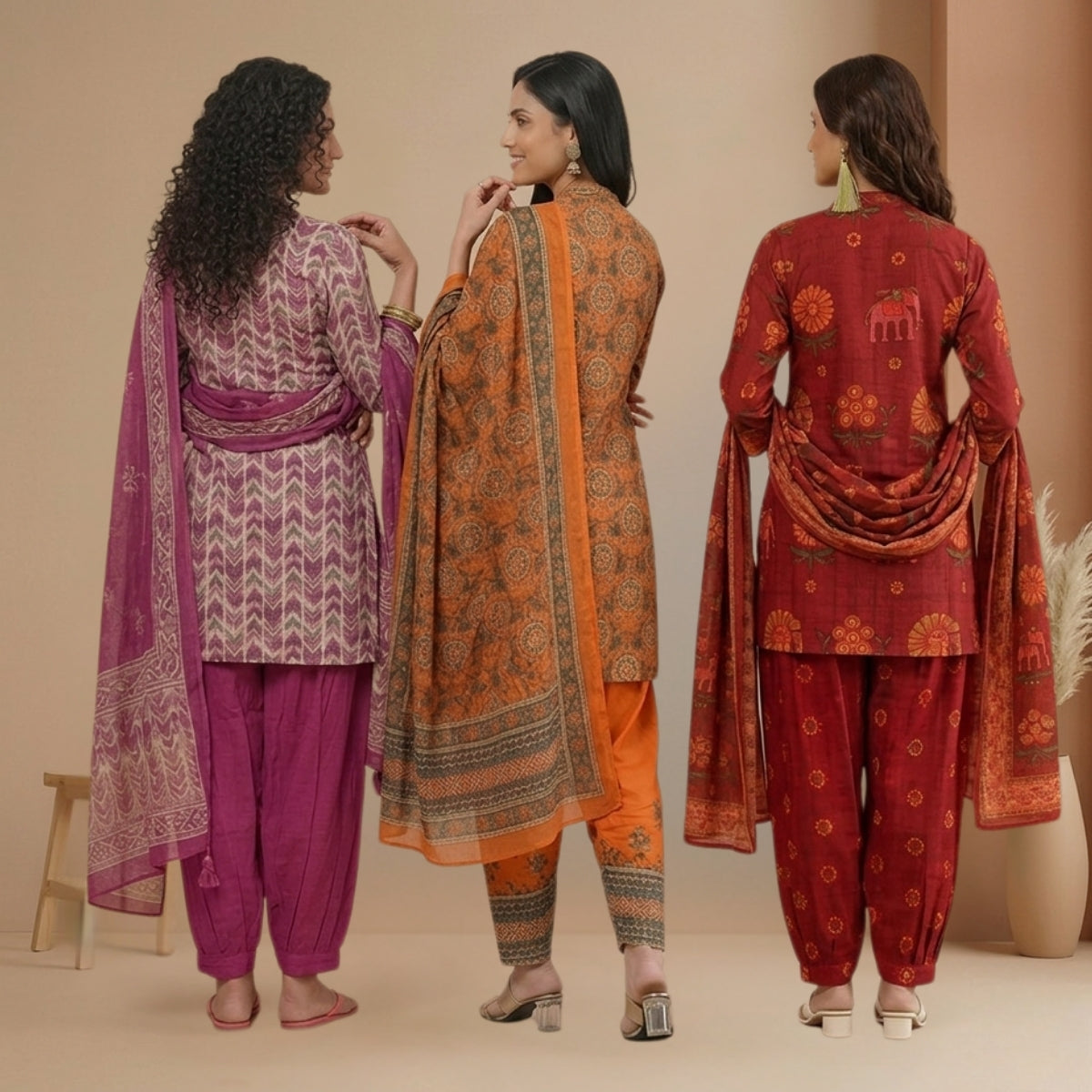 Pack Of 3 Farshi Salwar Kurta Set With Dupatta ( CKD_06)