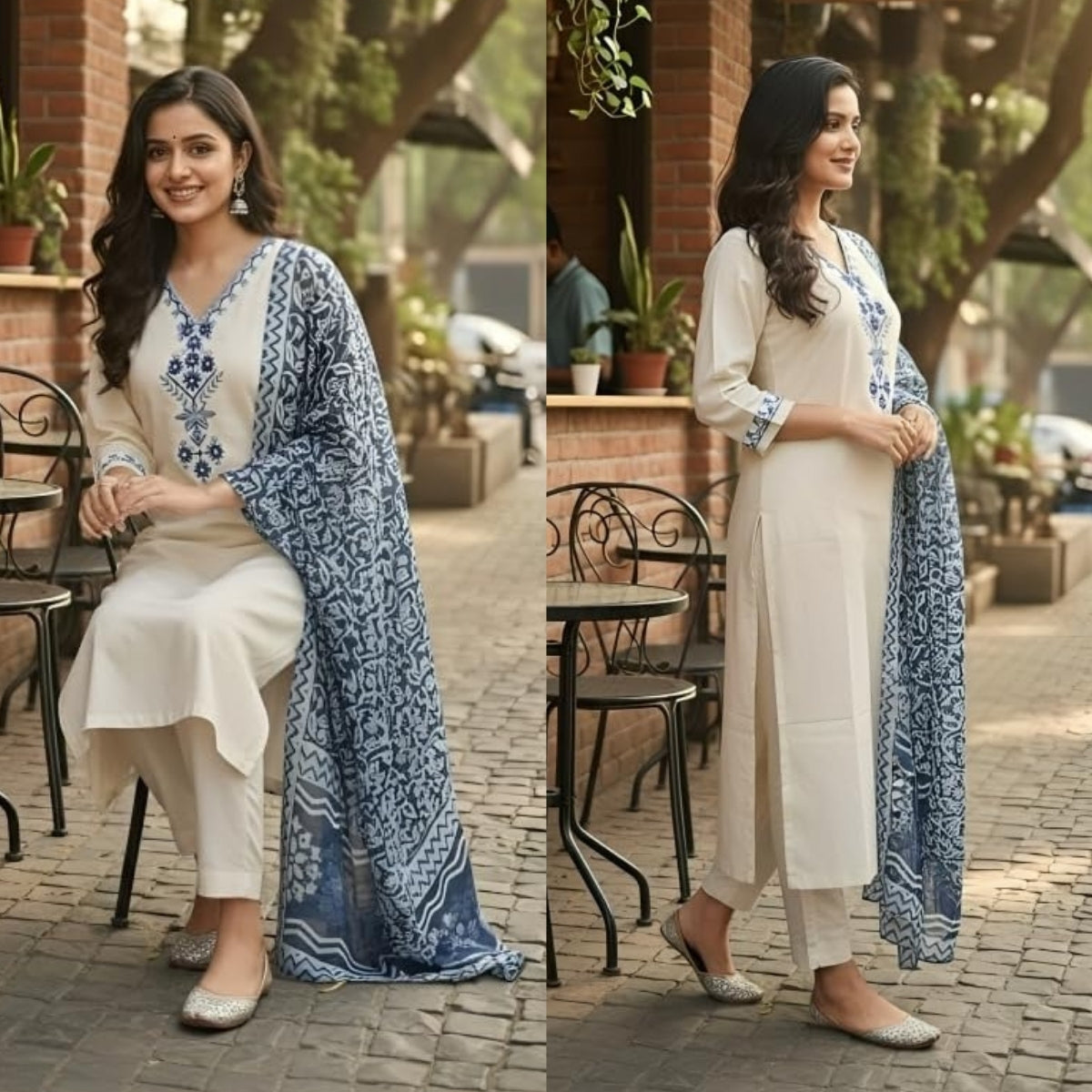 Pack of 2 Premium Cotton Kurtis with Pant & Dupatta – ( Anarkali Set + Kurta Set ) – Casual Ethnic| C-13