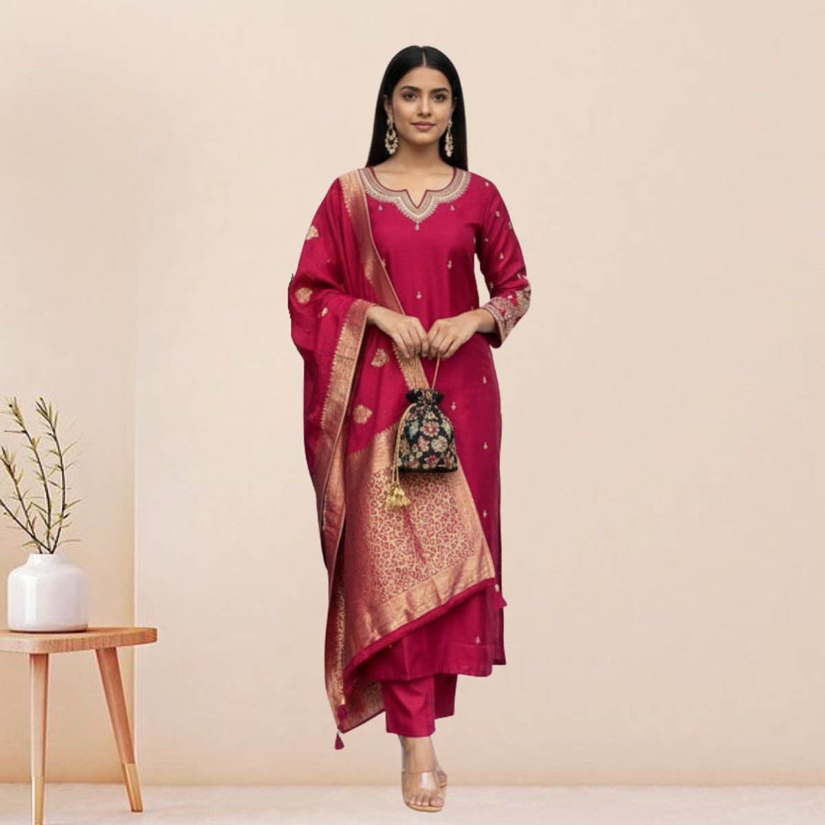 Women's Pack of 3 Pure Cotton Kurtis with Pant & Dupatta|C-10