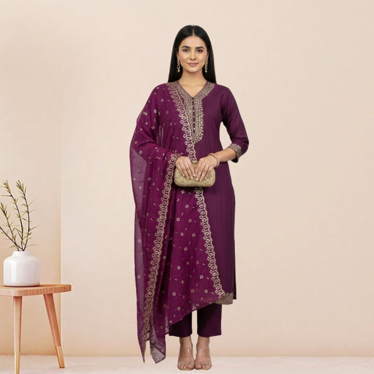 Women's Pack of 3 Pure Cotton Kurtas with Dupatta ||C-07