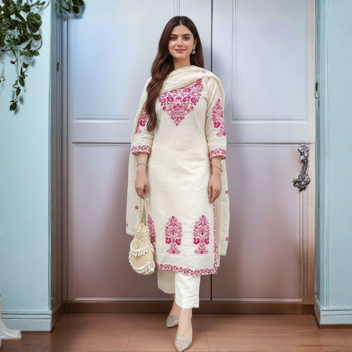 Pack of 2 Premium Cotton Kurtis with Pant & Dupatta – Casual Ethnic | C-03