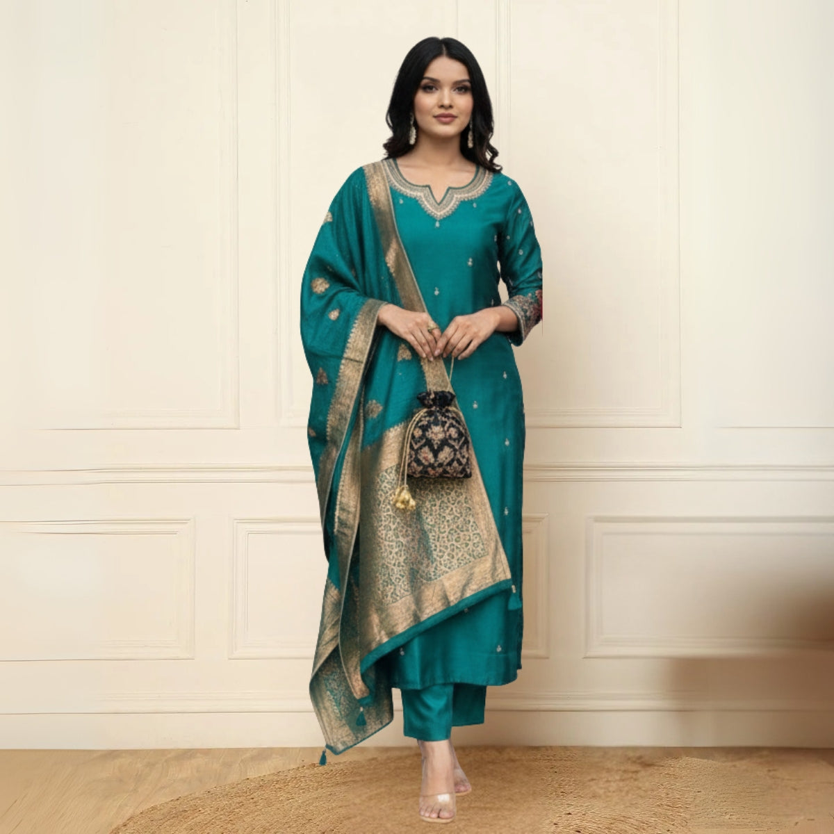 Women's Pack of 3 Pure Cotton Kurtis with Pant & Dupatta | C-08