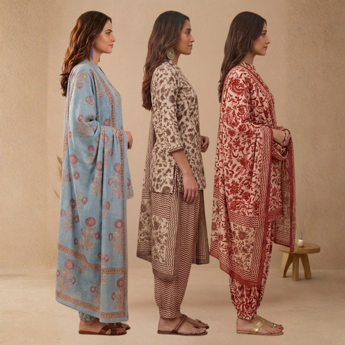 Pack Of 3 Farshi Salwar Kurta Set With Dupatta ( CKD_07)
