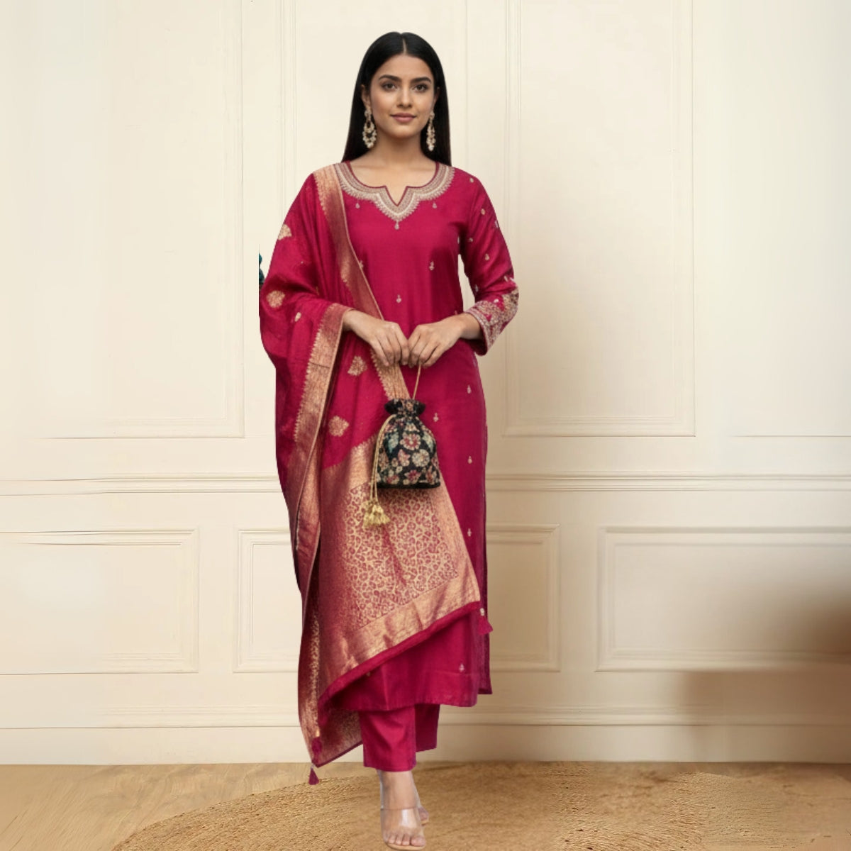 Women's Pack of 3 Pure Cotton Kurtas with Dupatta ||C-07