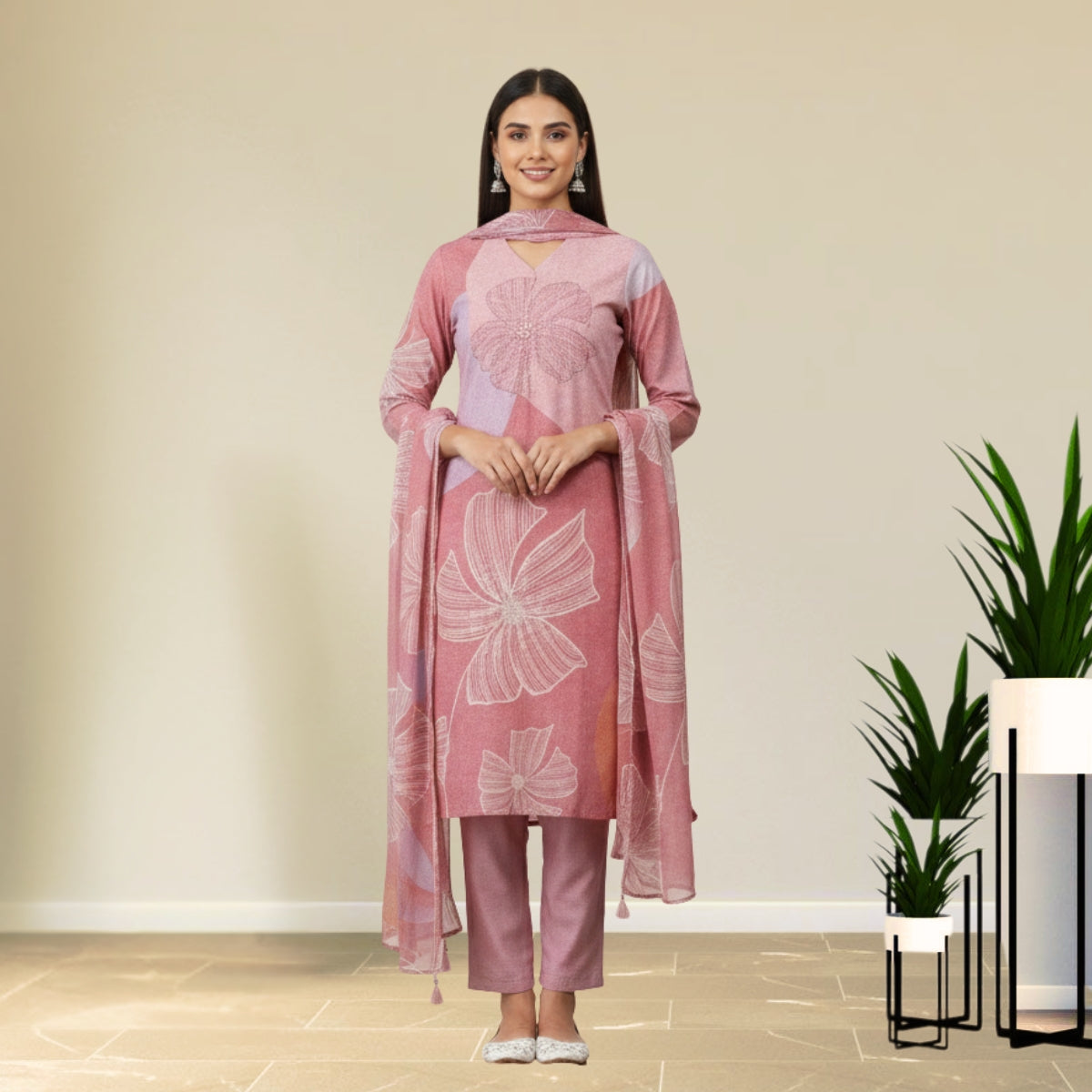 Women's Pack of 3 Pure Cotton Kurtis with Pant & Dupatta|C-09