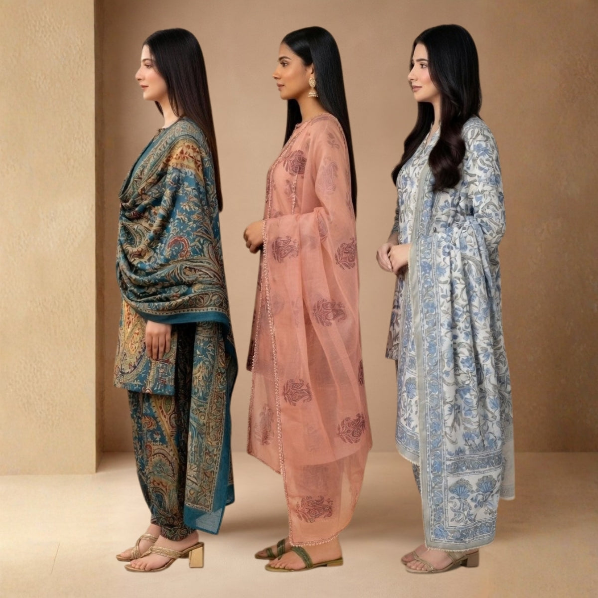 Pack Of 3 Farshi Salwar Kurta Set With Dupatta ( CKD_02)