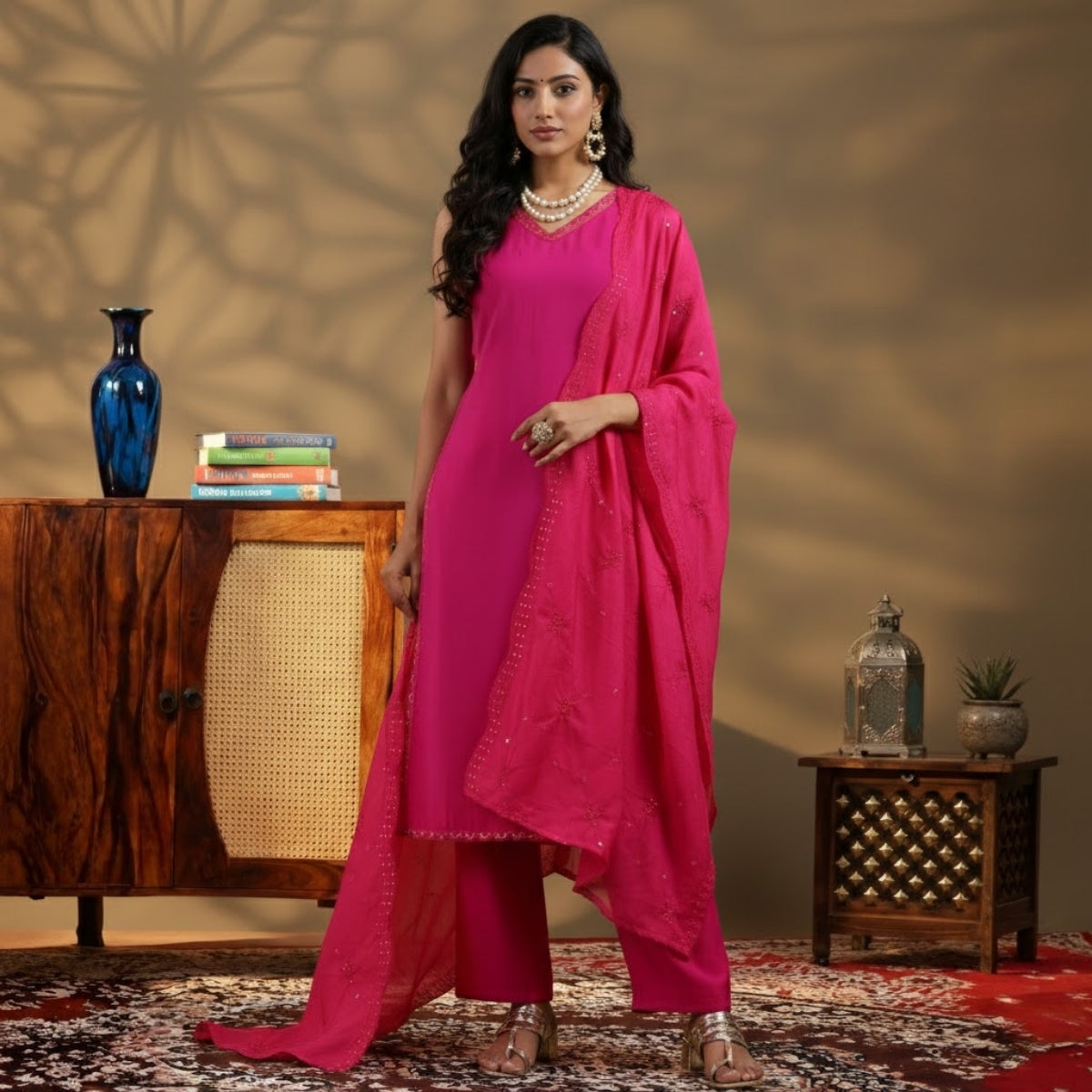 Women's Pack of 3 Pure Cotton Kurtis with Pant & Dupatta |C-016