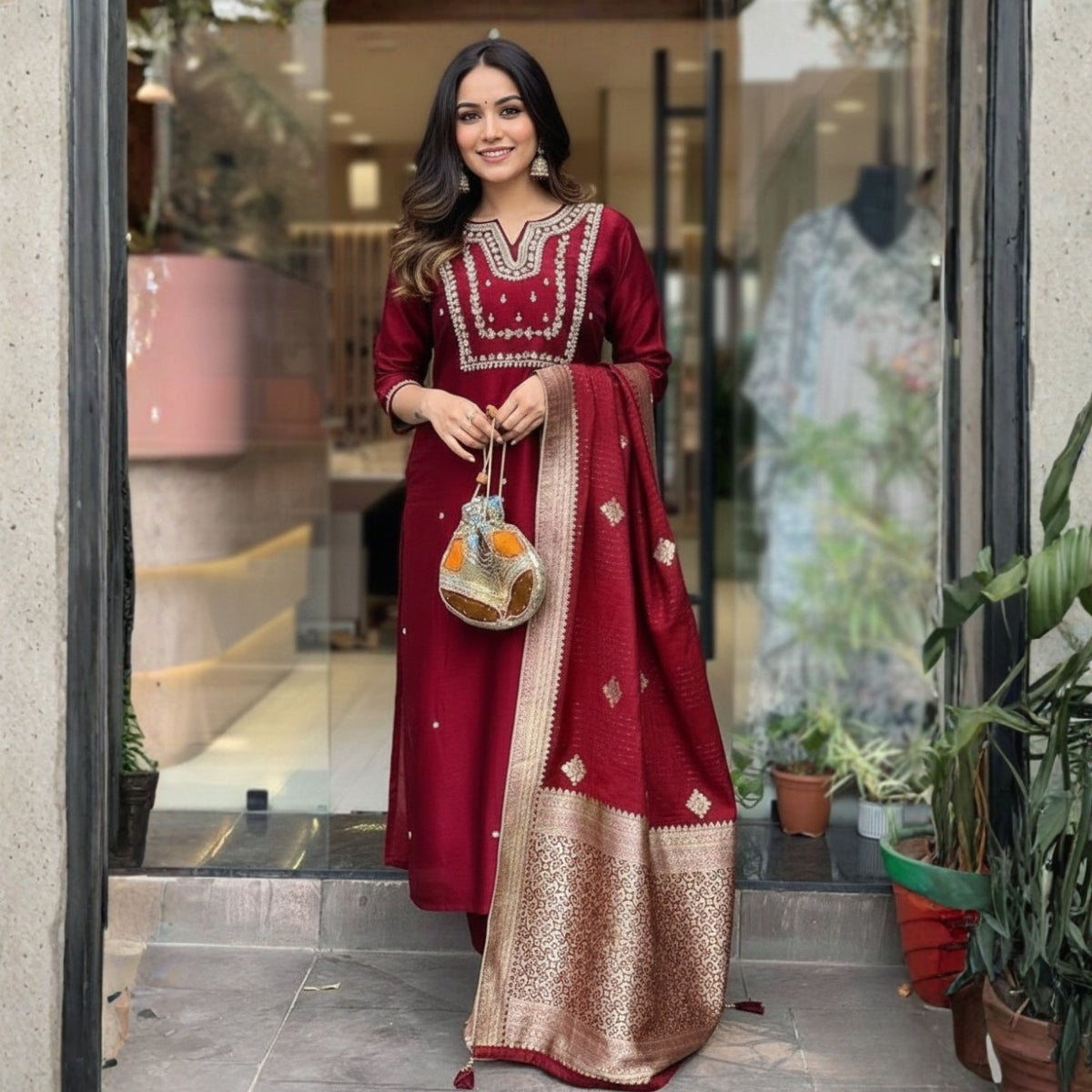 Pack of 2 Premium Cotton Kurtis with Pant & Dupatta – Casual Ethnic | C-04