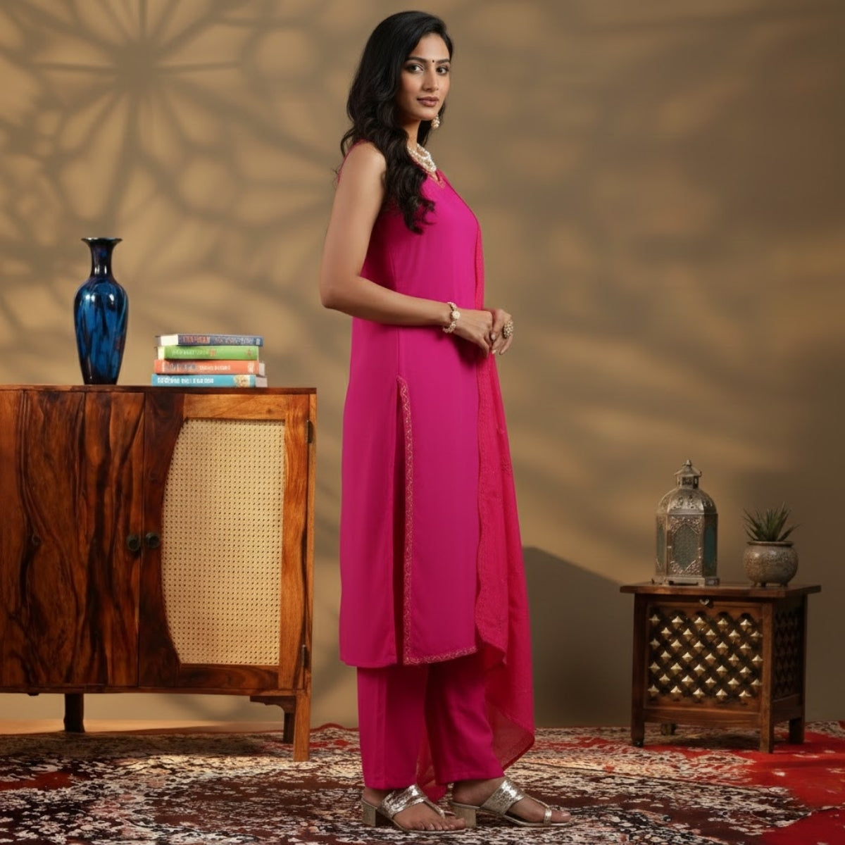 Women's Pack of 3 Pure Cotton Kurtis with Pant & Dupatta |C-016