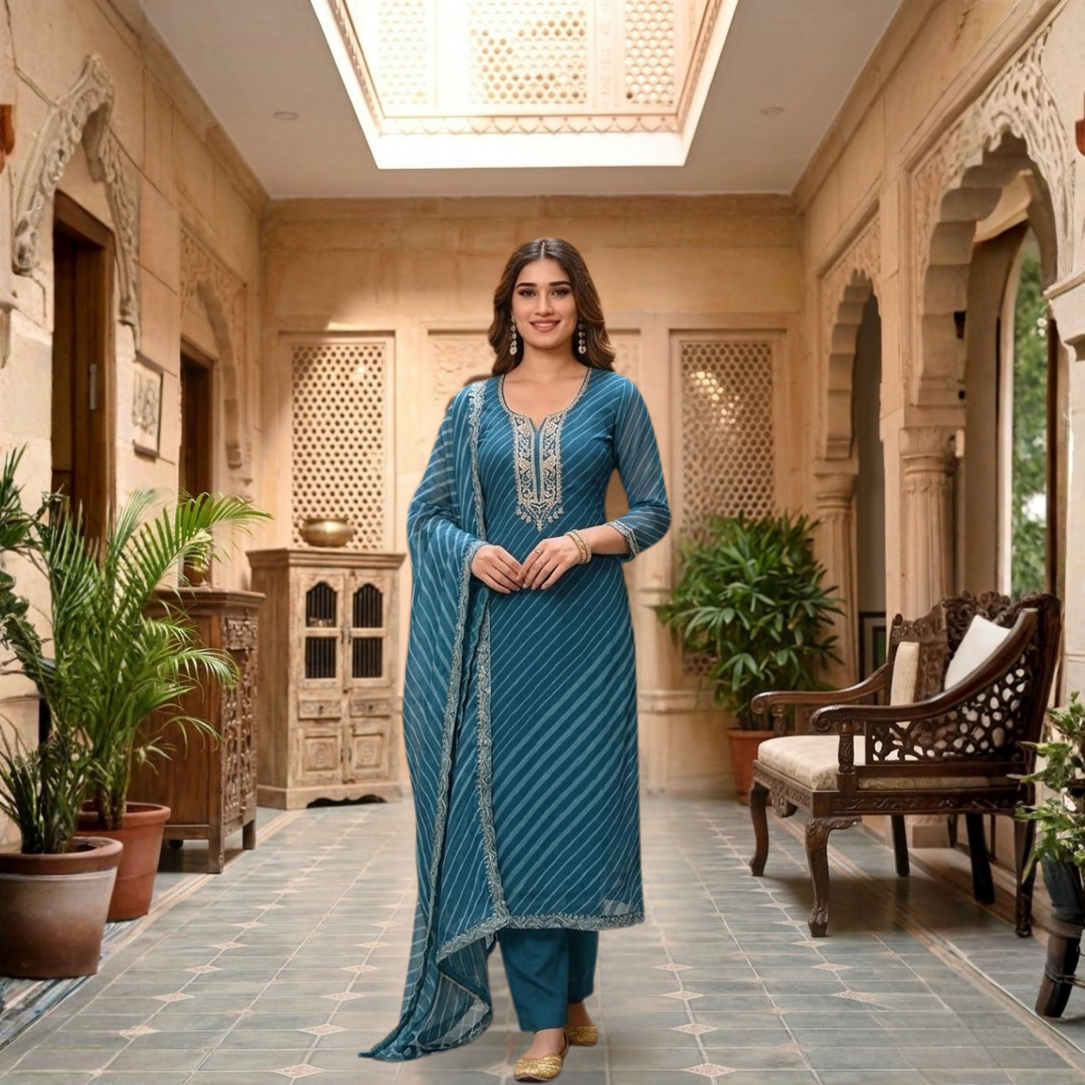 Women's Pack of 3 Pure Cotton Kurtas Pant Set & Dupatta |C-022