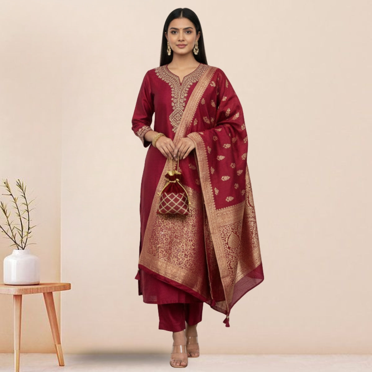 Women's Pack of 3 Pure Cotton Kurtis with Pant & Dupatta |C-01