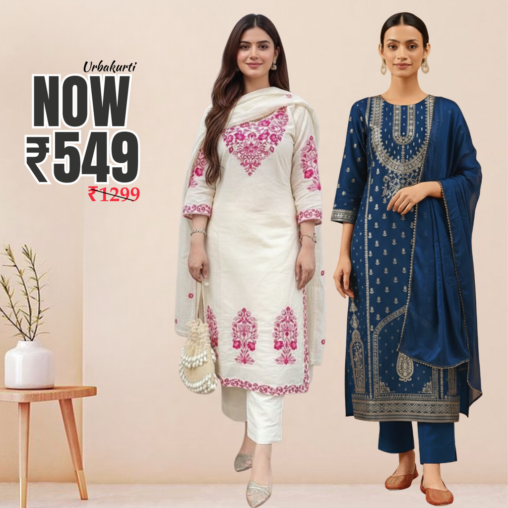 Pack of 2 Premium Cotton Kurtis with Pant & Dupatta – Casual Ethnic | C-03
