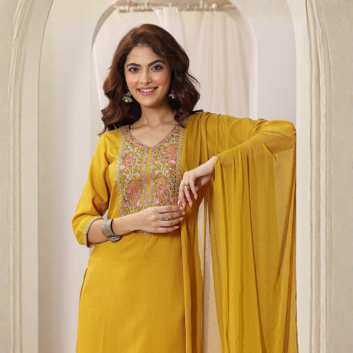 Pack of 2 Premium Cotton Kurtis with Pant & Dupatta – Casual Ethnic| C-15