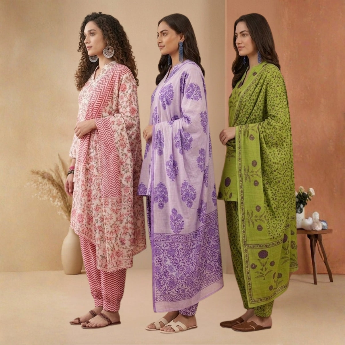 Pack Of 3 Farshi Salwar Kurta Set With Dupatta ( CKD_08)