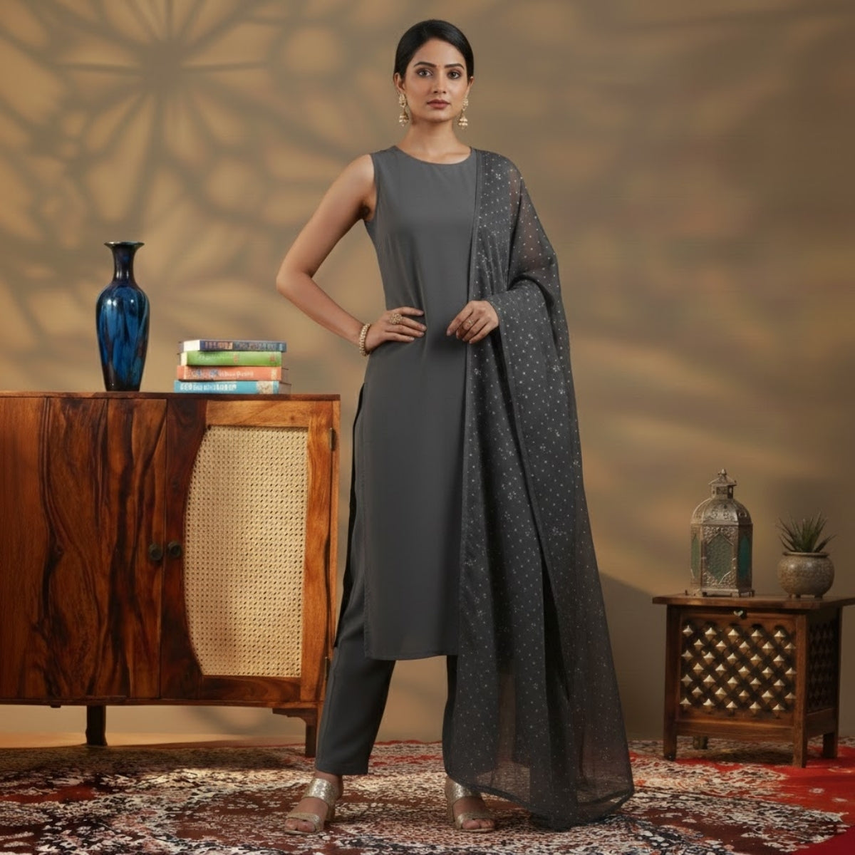 Women's Pack of 3 Pure Cotton Kurtis with Pant & Dupatta |C-016