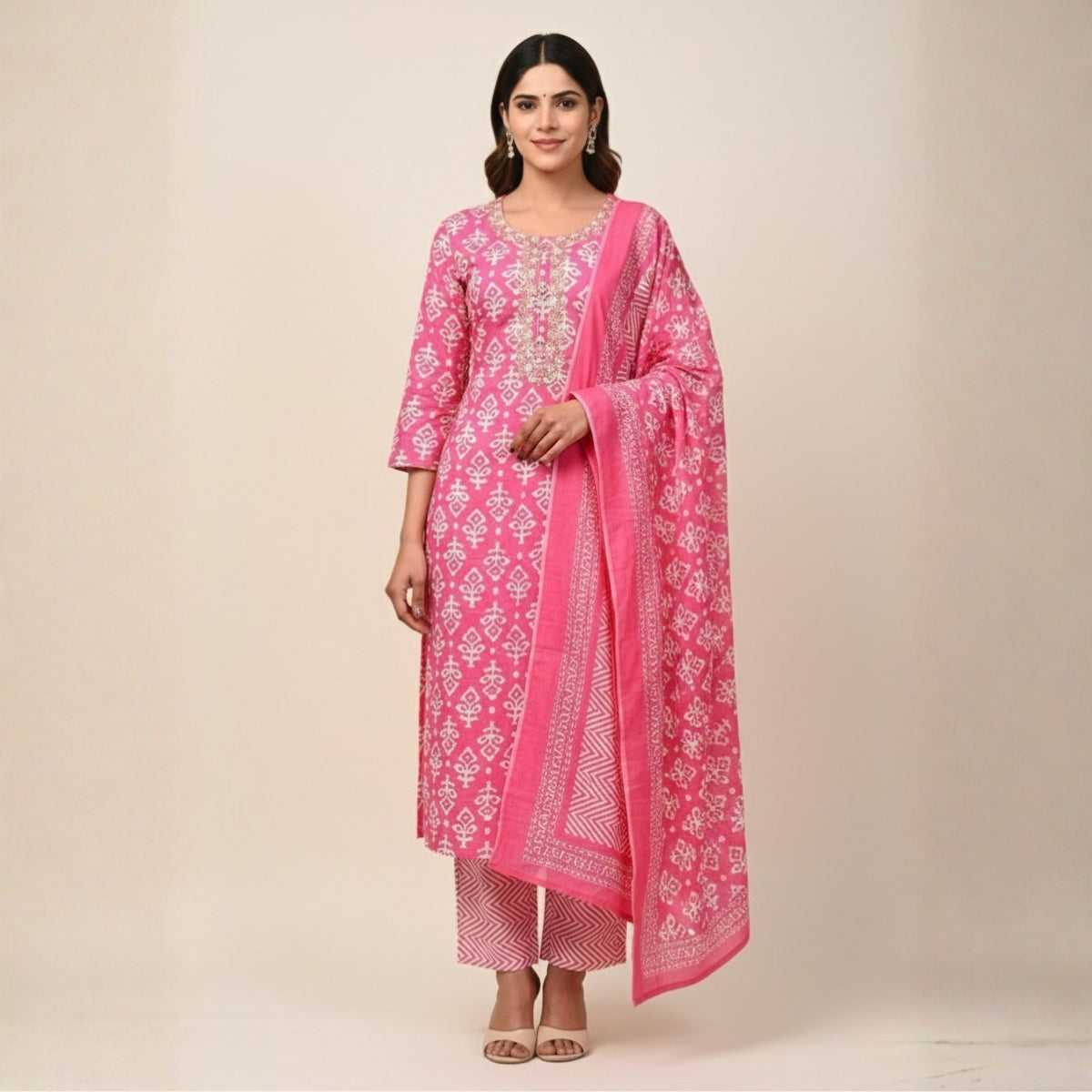 Pack of 2 Premium Cotton Kurtis with Pant & Dupatta – Casual Ethnic | C-02