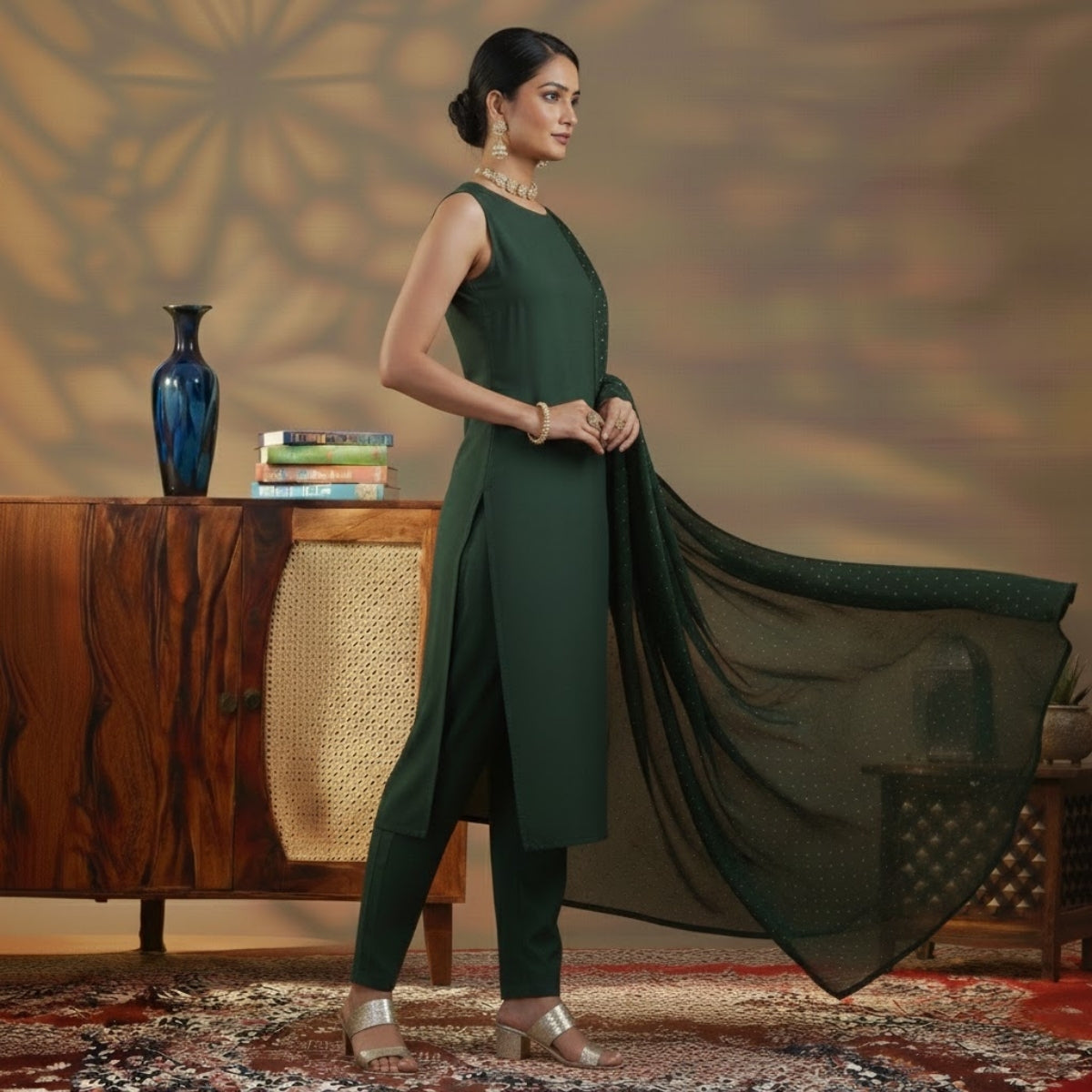 Women's Pack of 3 Pure Cotton Kurtis with Pant & Dupatta |C-016