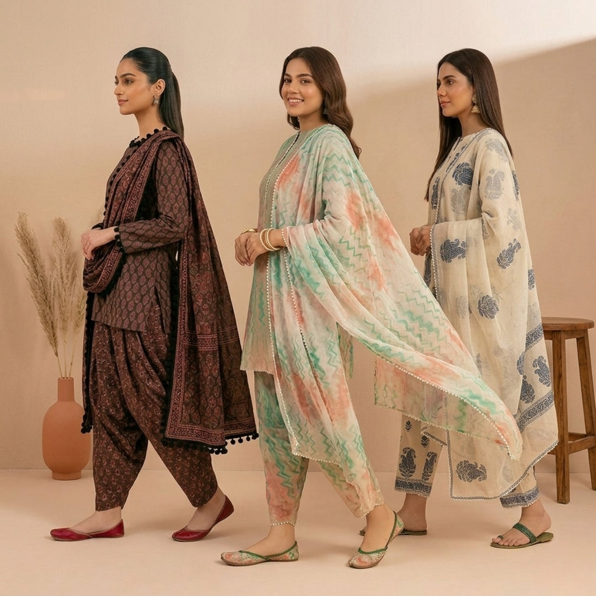 Pack Of 3 Farshi Salwar Kurta Set With Dupatta ( CKD_09)