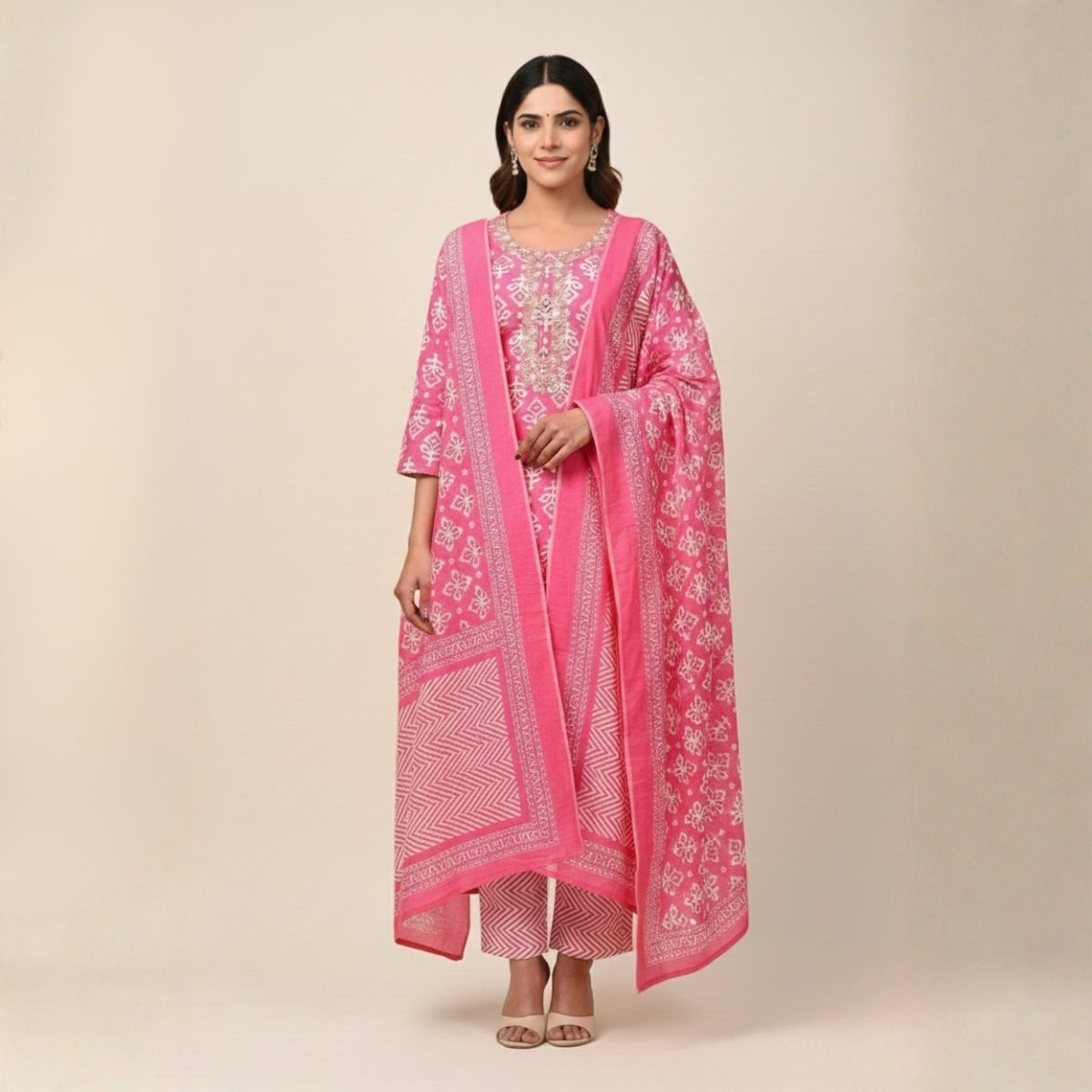 Pack of 2 Premium Cotton Kurtis with Pant & Dupatta – Casual Ethnic | C-02