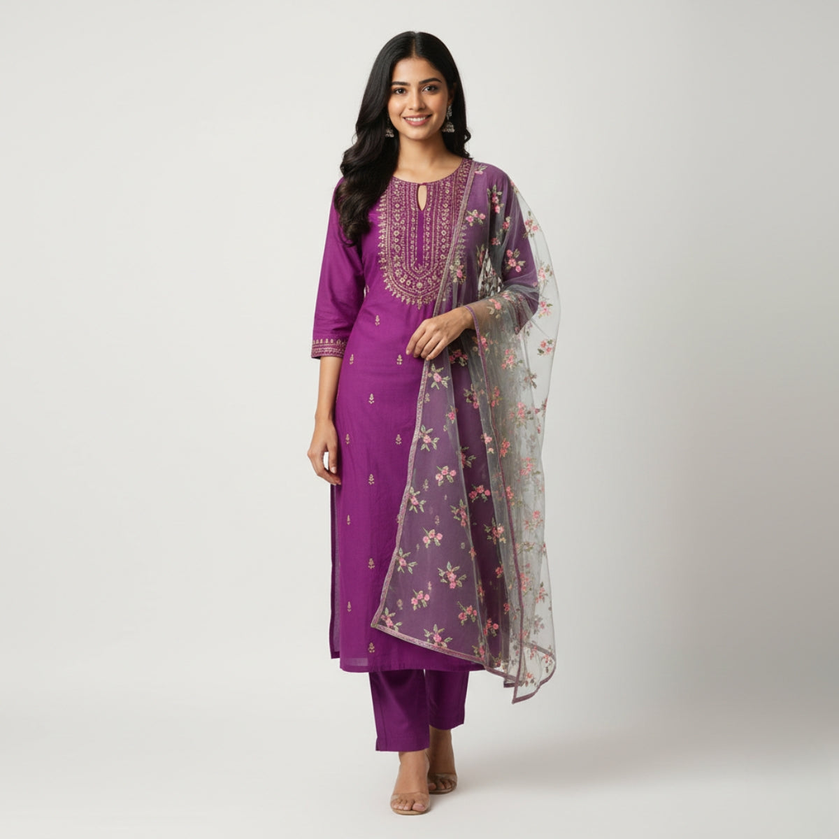 Pack of 2 Premium Cotton Kurtis with Pant & Dupatta – Casual Ethnic | C-01