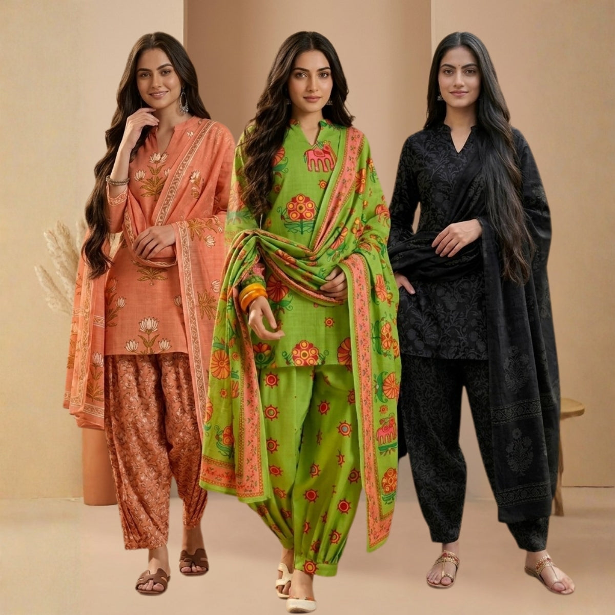 Pack Of 3 Farshi Salwar Kurta Set With Dupatta ( CKD_10)