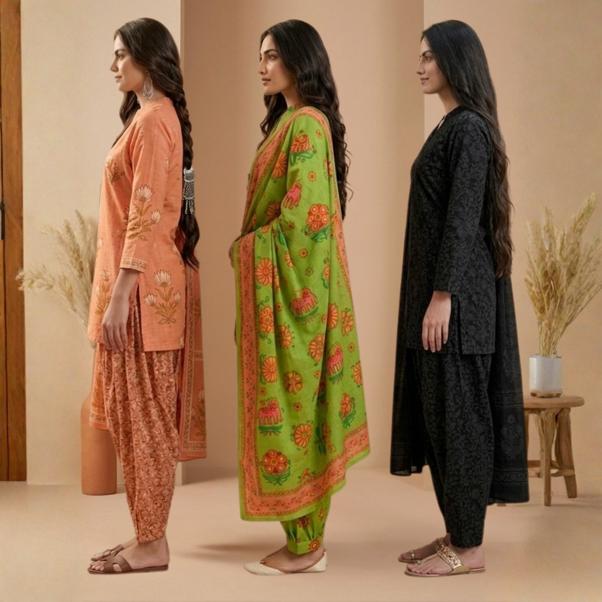 Pack Of 3 Farshi Salwar Kurta Set With Dupatta ( CKD_10)