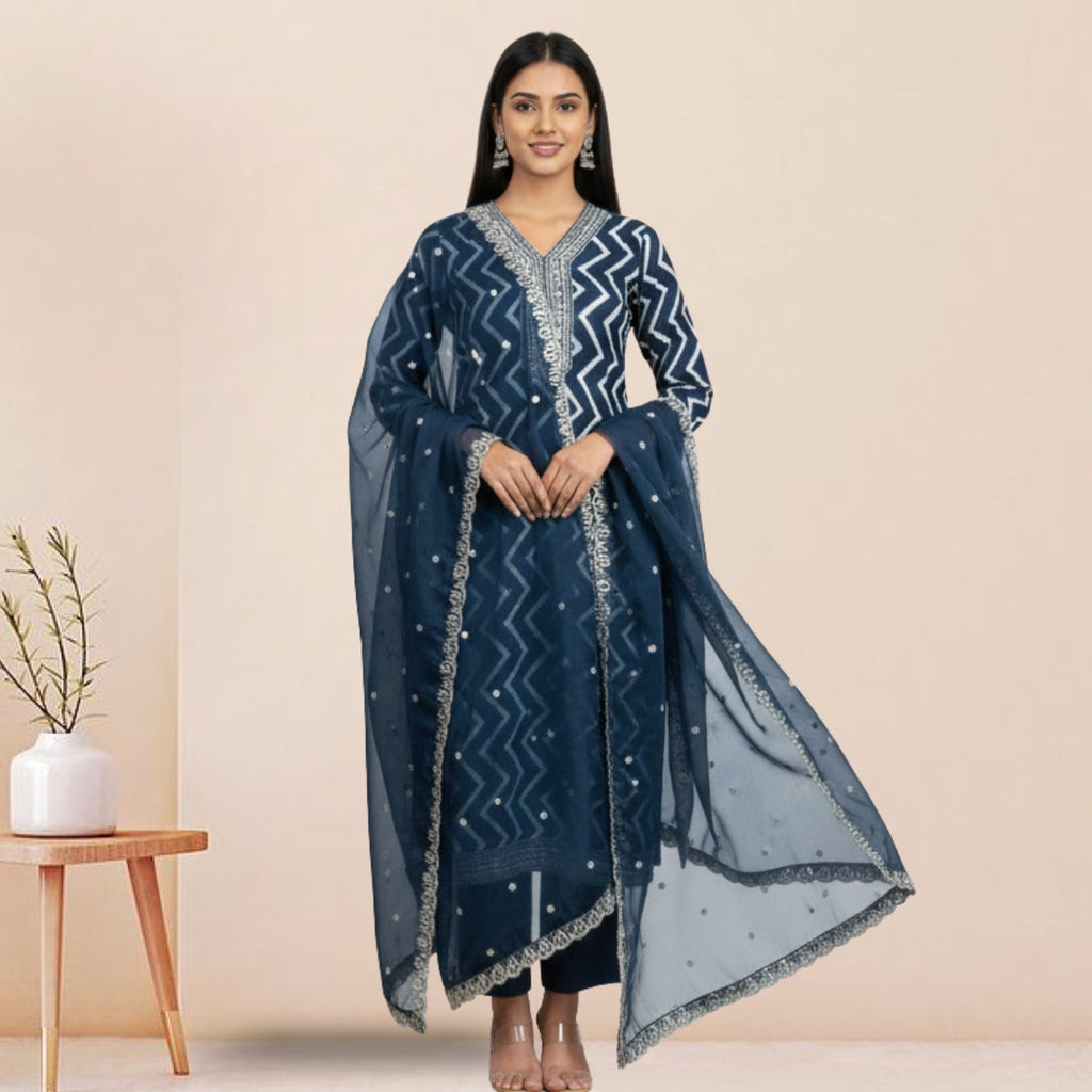 Women's Pack of 3 Pure Cotton Kurtis with Pant & Dupatta |C-01