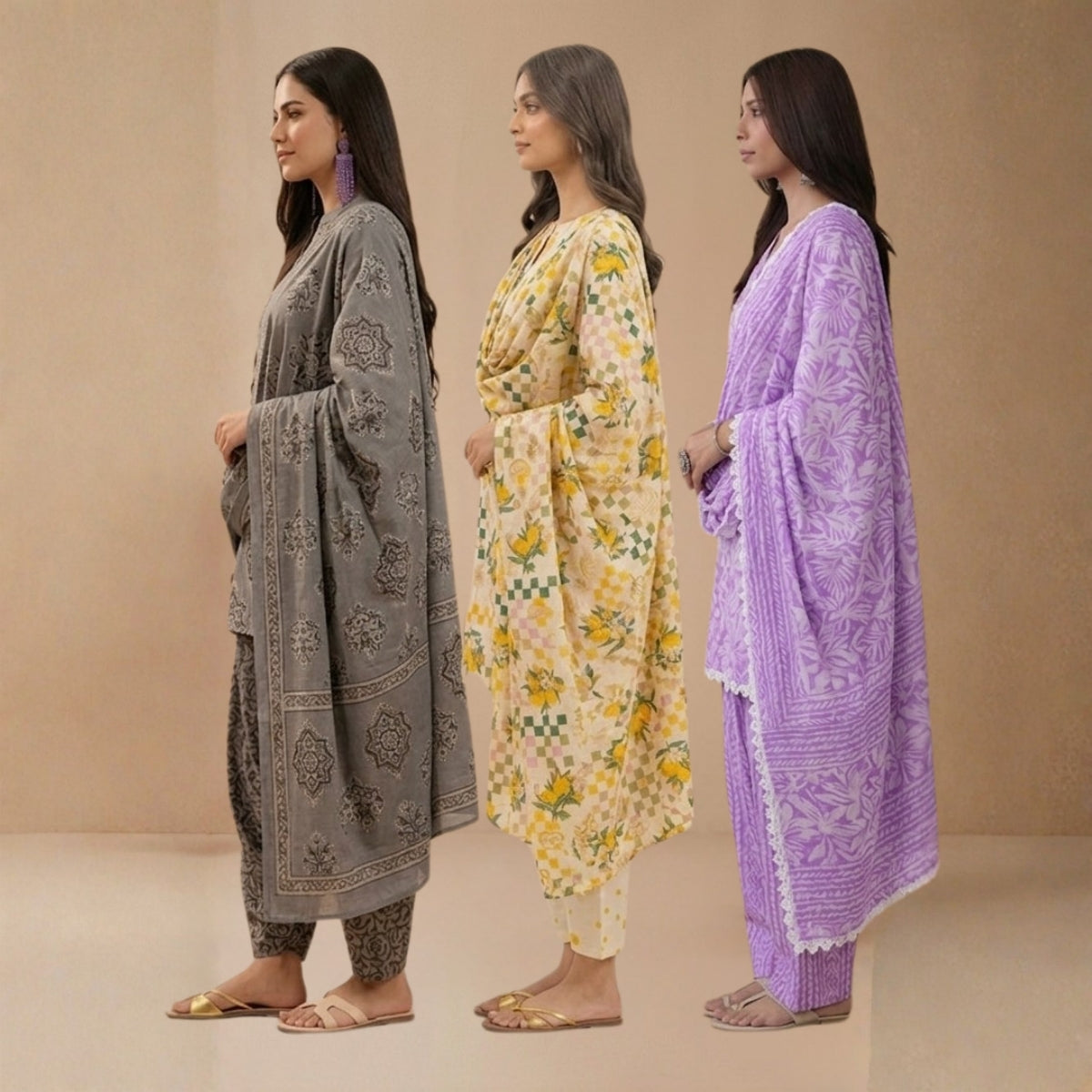 Pack Of 3 Farshi Salwar Kurta Set With Dupatta ( CKD_03)