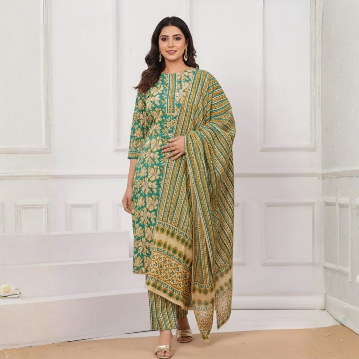 Pack of 2 Premium Cotton Kurtis with Pant & Dupatta – Casual Ethnic | C-01