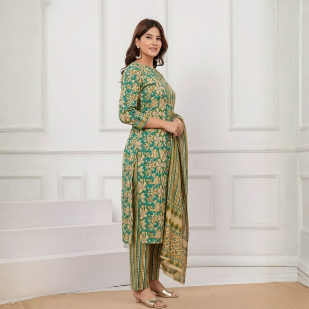 Pack of 2 Premium Cotton Kurtis with Pant & Dupatta – Casual Ethnic | C-01