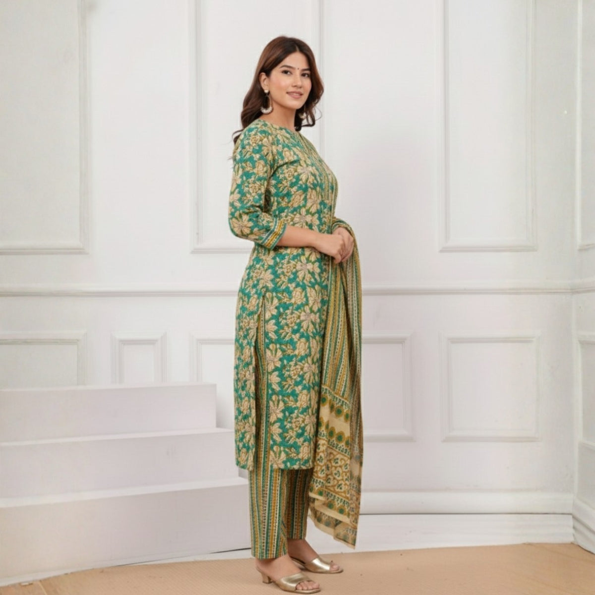 Pack of 2 Premium Cotton Kurtis with Pant & Dupatta – Casual Ethnic | C-01