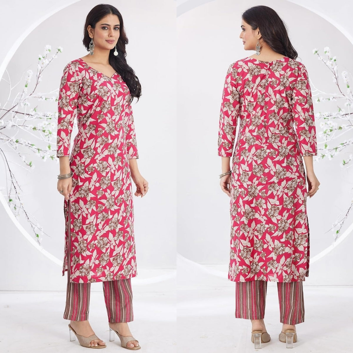 Pack of 2 Premium Cotton Kurtis with Pant & Dupatta – Casual Ethnic| C-16