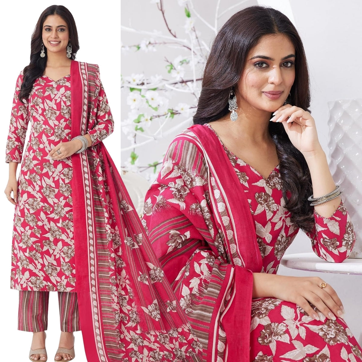 Pack of 2 Premium Cotton Kurtis with Pant & Dupatta – Casual Ethnic| C-16