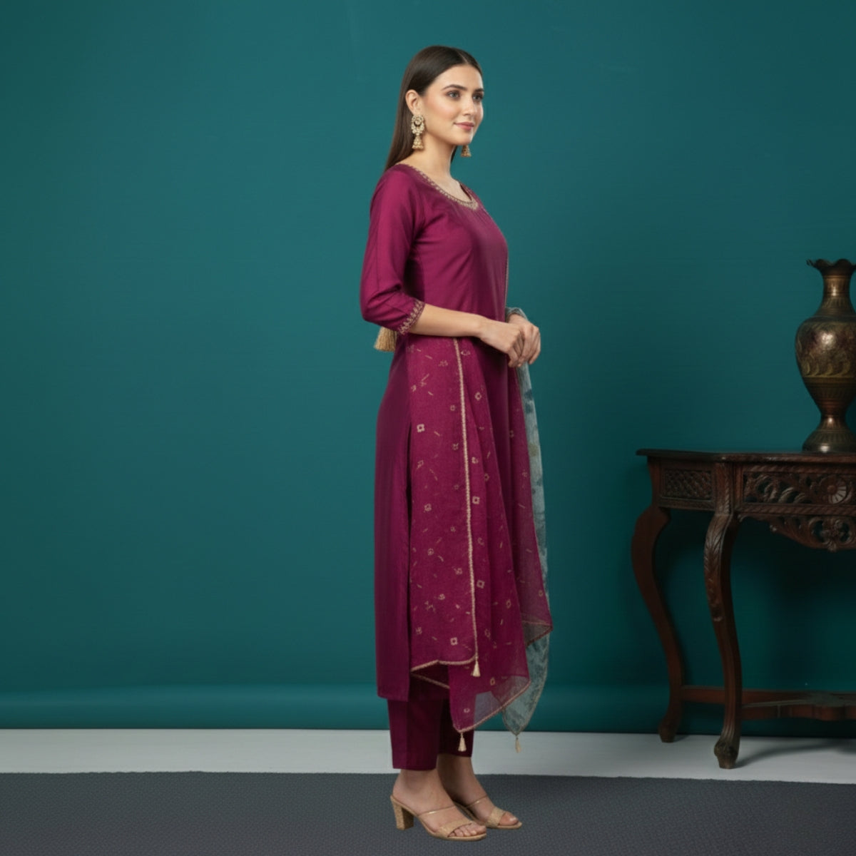 Pack of 2 Premium Cotton Kurtis with Pant & Dupatta – Casual Ethnic | C-07